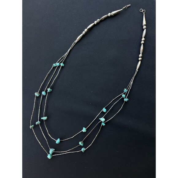 Vintage Navajo Handmade Sterling Silver Bench Beads Turquoise Necklace 24in - Picture 1 of 6